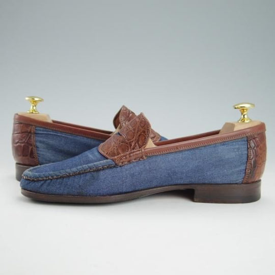 極上★(伊)アルティオリ SIZE 6【貴重★クロコ仕様/(伊)Battaglia別注】コインローファー/カーフ/コンビ/メンズ/ARTIOLI★g441