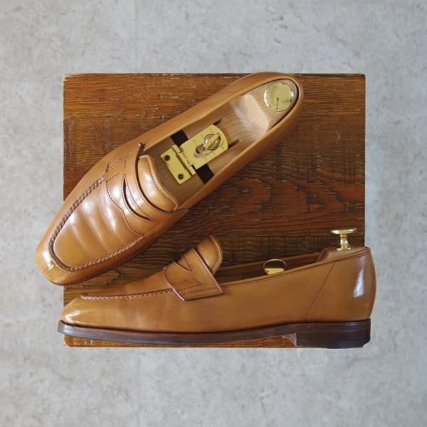 極上★ジョンロブ 5D【スキンステッチ仕様★ASHLEY/4596ラスト】コインローファー/カーフ/薄茶/メンズ/JOHN LOBB★g445