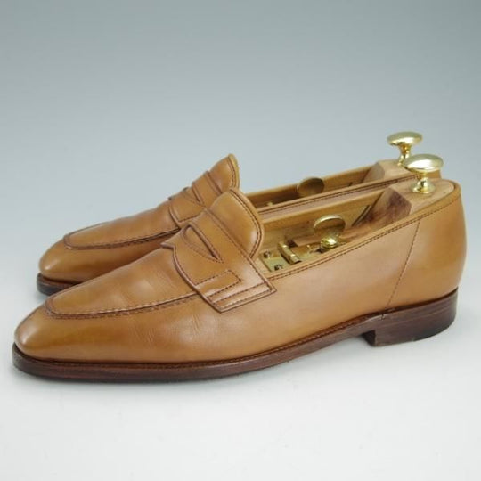 極上★ジョンロブ 5D【スキンステッチ仕様★ASHLEY/4596ラスト】コインローファー/カーフ/薄茶/メンズ/JOHN LOBB★g445