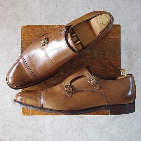 極上★(英)チーニー 9.5F【(英)Herring Shoes別注★ATTLEE/11028ラスト】ダブルモンク/カーフ/茶/メンズ/CHEANEY★g465