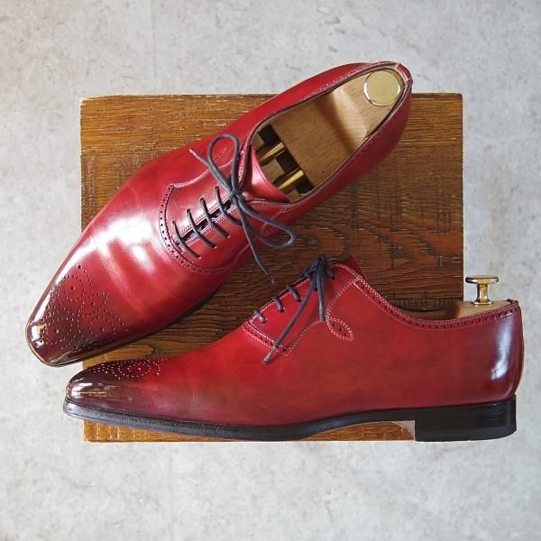 美品★(スペイン製)マグナーニ SIZE 41【★ボロネーゼ製法/オックスフォードシューズ】16614/カーフ/赤茶/メンズ/MAGNANNI★g474