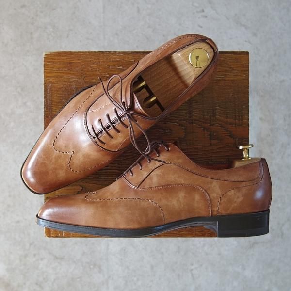 未使用★(伊)サントーニ SIZE 7【★ブラインドブローグ/15578】カーフ/薄茶/メンズ/Santoni★g479