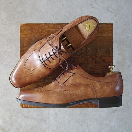 未使用★(伊)サントーニ SIZE 7【★ブラインドブローグ/15578】カーフ/薄茶/メンズ/Santoni★g479