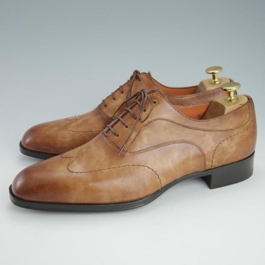 未使用★(伊)サントーニ SIZE 7【★ブラインドブローグ/15578】カーフ/薄茶/メンズ/Santoni★g479