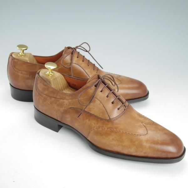 未使用★(伊)サントーニ SIZE 7【★ブラインドブローグ/15578】カーフ/薄茶/メンズ/Santoni★g479