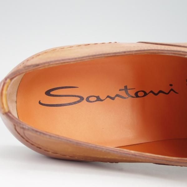 未使用★(伊)サントーニ SIZE 7【★ブラインドブローグ/15578】カーフ/薄茶/メンズ/Santoni★g479