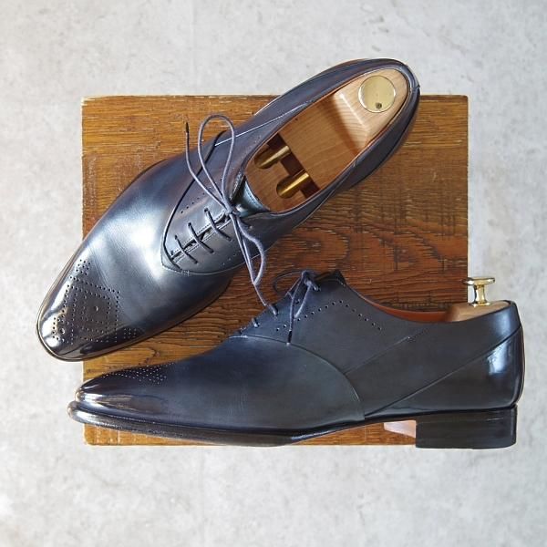 極美品★(伊)サントーニ SIZE 7【レベルソ仕立て★オックスフォードシューズ/15875】カーフ/紺/メンズ/Santoni★g484