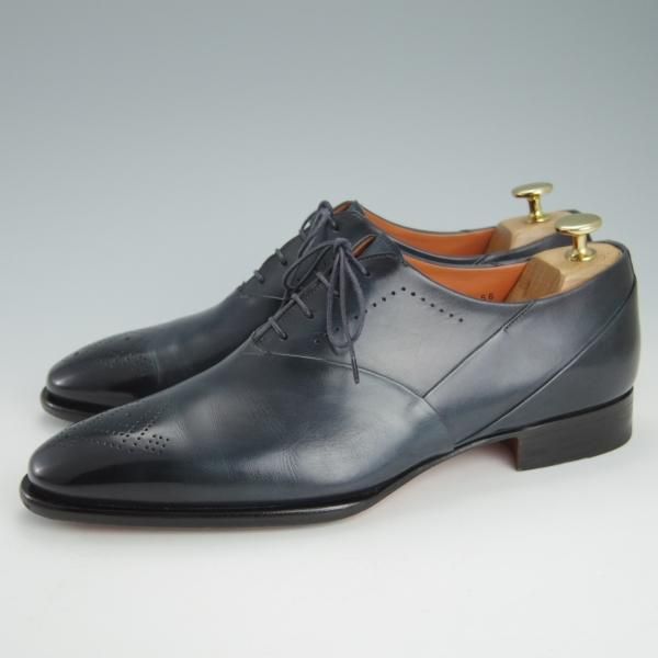 極美品★(伊)サントーニ SIZE 7【レベルソ仕立て★オックスフォードシューズ/15875】カーフ/紺/メンズ/Santoni★g484