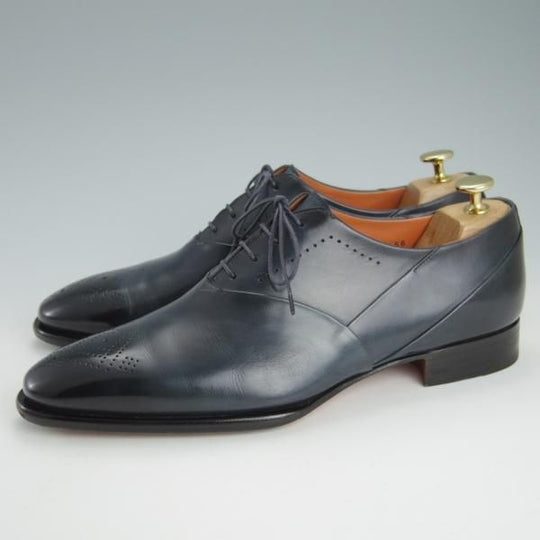 極美品★(伊)サントーニ SIZE 7【レベルソ仕立て★オックスフォードシューズ/15875】カーフ/紺/メンズ/Santoni★g484