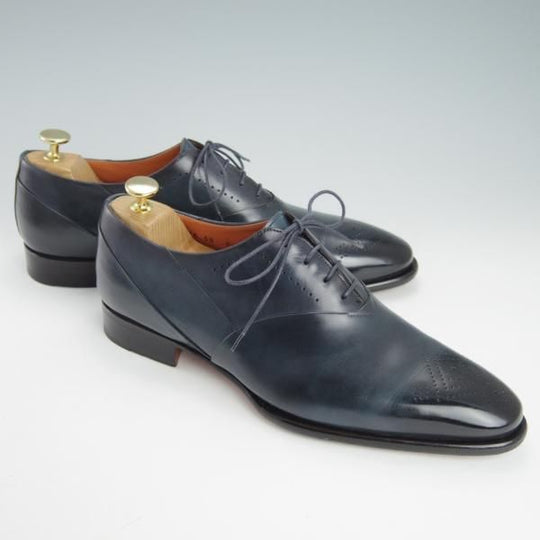 極美品★(伊)サントーニ SIZE 7【レベルソ仕立て★オックスフォードシューズ/15875】カーフ/紺/メンズ/Santoni★g484