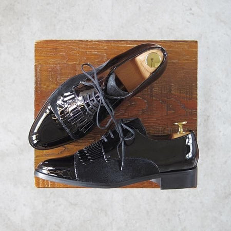未使用★(スペイン製)Pertini/ペルティーニ(レディース) SIZE 37【コンビ仕様★エナメル×ポニー/11974】ストレートチップ/黒★g500