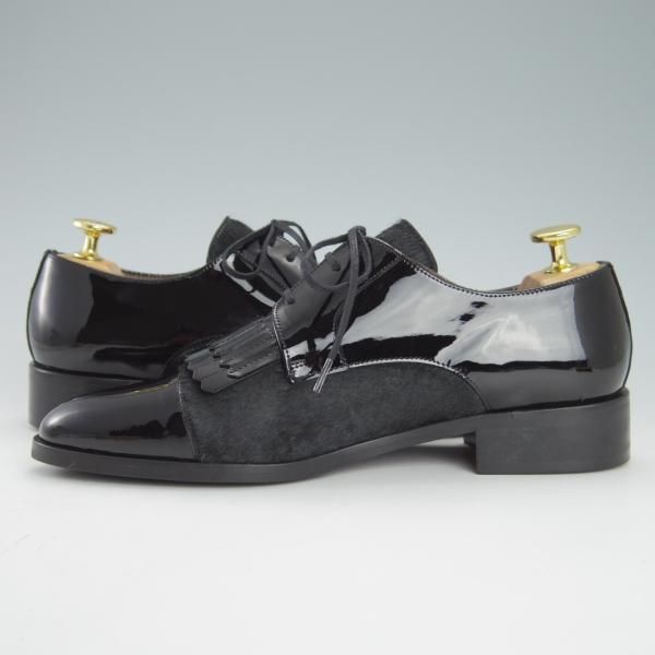 未使用★(スペイン製)Pertini/ペルティーニ(レディース) SIZE 37【コンビ仕様★エナメル×ポニー/11974】ストレートチップ/黒★g500
