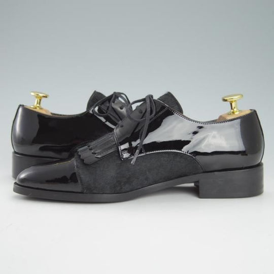 未使用★(スペイン製)Pertini/ペルティーニ(レディース) SIZE 37【コンビ仕様★エナメル×ポニー/11974】ストレートチップ/黒★g500