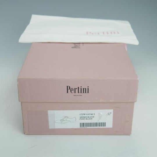 未使用★(スペイン製)Pertini/ペルティーニ(レディース) SIZE 37【コンビ仕様★エナメル×ポニー/11974】ストレートチップ/黒★g500