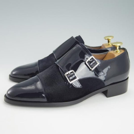 未使用★(スペイン製)Pertini/ペルティーニ(レディース) SIZE 37【定価￥36,720-★エナメル×ポニー/14005】ダブルモンク/濃紺★g501