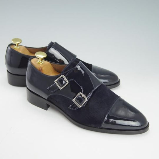 未使用★(スペイン製)Pertini/ペルティーニ(レディース) SIZE 37【定価￥36,720-★エナメル×ポニー/14005】ダブルモンク/濃紺★g501