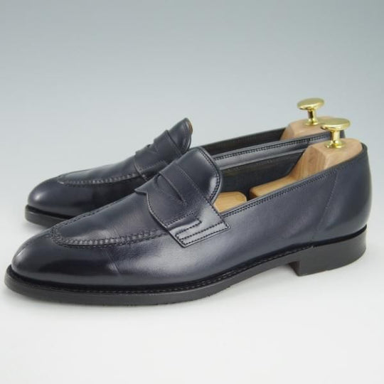 極上★ジョンロブ 5.5E【スキンステッチ仕様★BURGHLEY/4098ラスト】コインローファー/カーフ/紺/メンズ/JOHN LOBB★g503