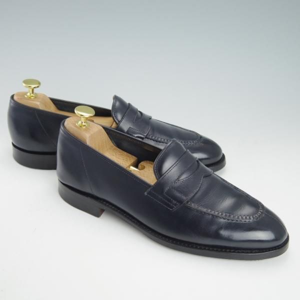 極上★ジョンロブ 5.5E【スキンステッチ仕様★BURGHLEY/4098ラスト】コインローファー/カーフ/紺/メンズ/JOHN LOBB★g503