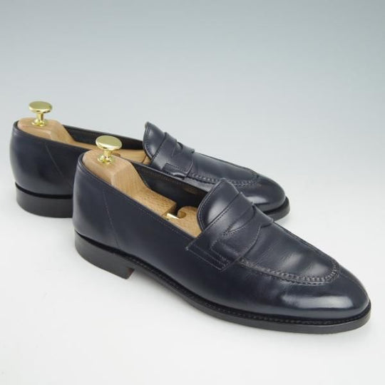 極上★ジョンロブ 5.5E【スキンステッチ仕様★BURGHLEY/4098ラスト】コインローファー/カーフ/紺/メンズ/JOHN LOBB★g503