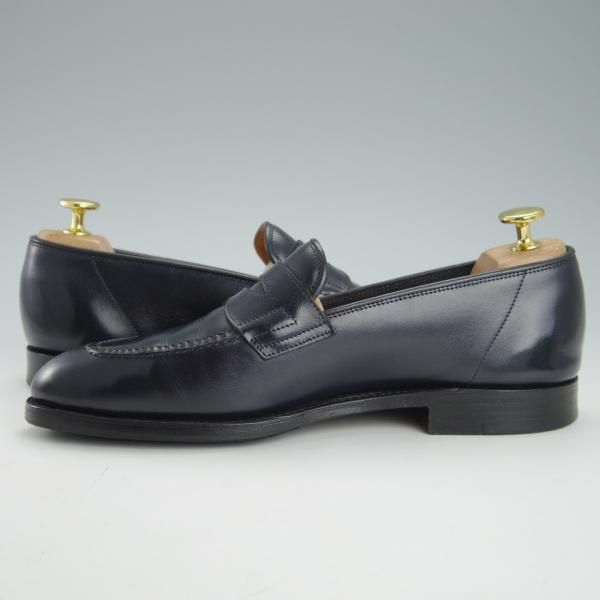 極上★ジョンロブ 5.5E【スキンステッチ仕様★BURGHLEY/4098ラスト】コインローファー/カーフ/紺/メンズ/JOHN LOBB★g503