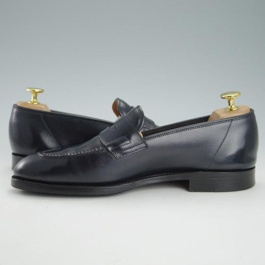 極上★ジョンロブ 5.5E【スキンステッチ仕様★BURGHLEY/4098ラスト】コインローファー/カーフ/紺/メンズ/JOHN LOBB★g503