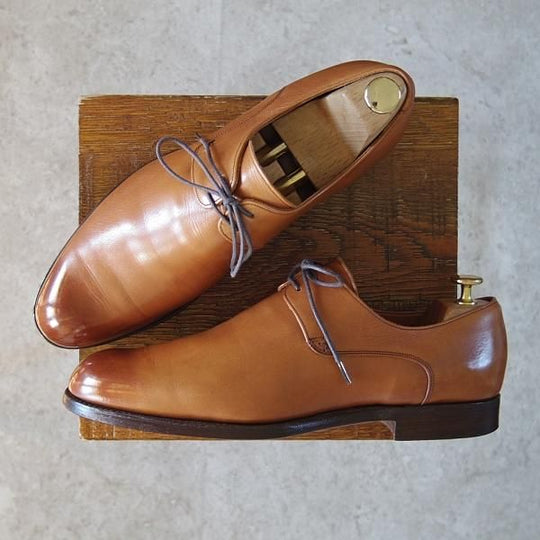 ★(米)BARKER BLACK/バーカーブラック US8.5【定価10万円程度★英国製/プレーントゥ】Vフロント/カーフ/薄茶/メンズ★g512