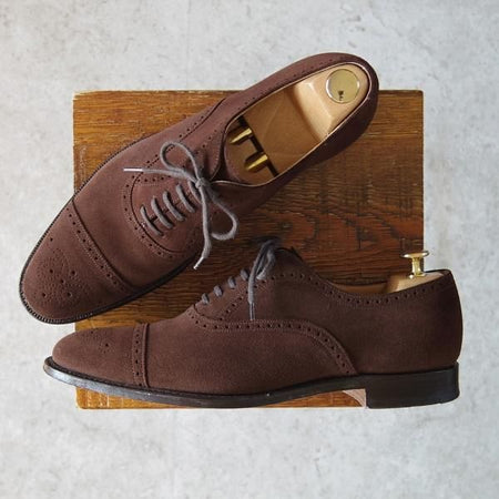 極上★チャーチ 70F/UK7【定価￥81,400-★TORONTO/136ラスト】トロント/5都市ロゴ/セミブローグ/スエード/濃茶/メンズ/Church's★g542