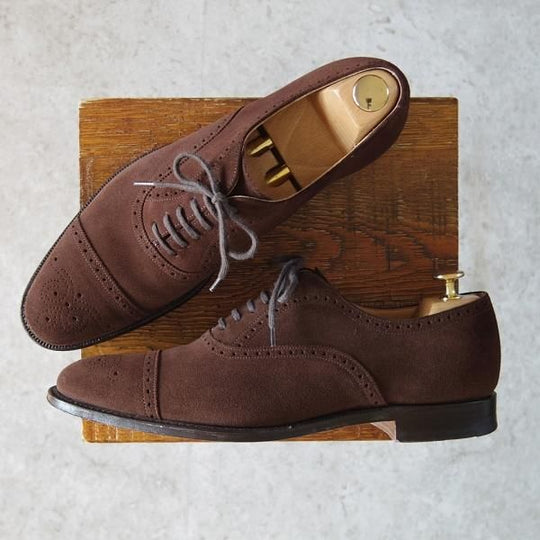 極上★チャーチ 70F/UK7【定価￥81,400-★TORONTO/136ラスト】トロント/5都市ロゴ/セミブローグ/スエード/濃茶/メンズ/Church's★g542