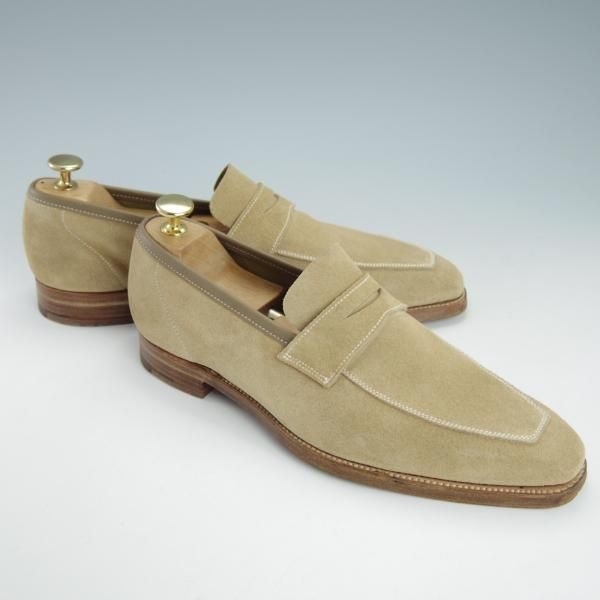 美品★クロケット&ジョーンズ 6E【モデル定価￥86,900-★MERTON/348ラスト】コインローファー/スエード/薄茶/Crockett&Jones★g558