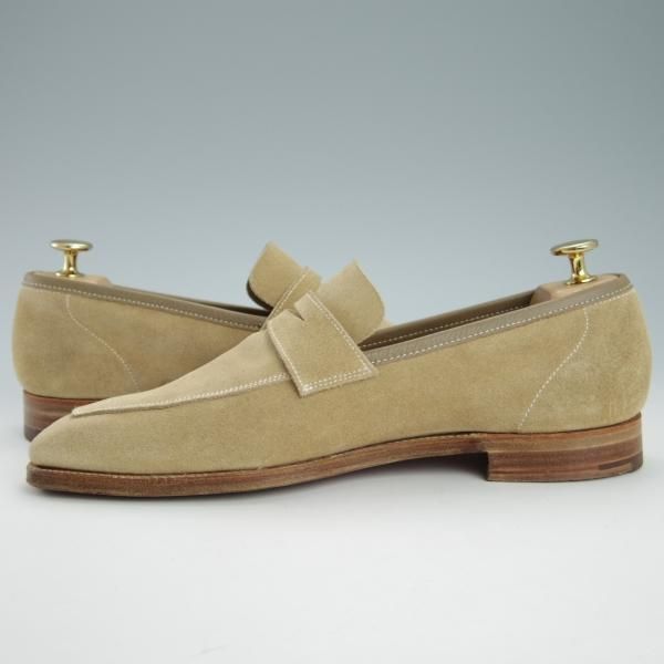 美品★クロケット&ジョーンズ 6E【モデル定価￥86,900-★MERTON/348ラスト】コインローファー/スエード/薄茶/Crockett&Jones★g558