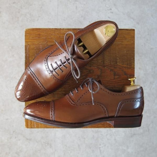 未使用★(スペイン製)CARMINA/カルミナ SIZE 6.5【定価￥72,600-★80251/INCAラスト】セミブローグ/カーフ/茶/メンズ★g561