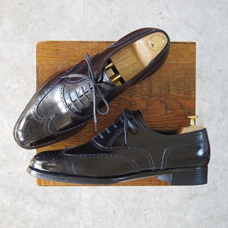 極上★LECOTT/レコット SIZE 7.5【貴重★ハンドソーンウェルテッド製法/九分半仕立て】フルブローグ/カーフ/黒/メンズ★g563