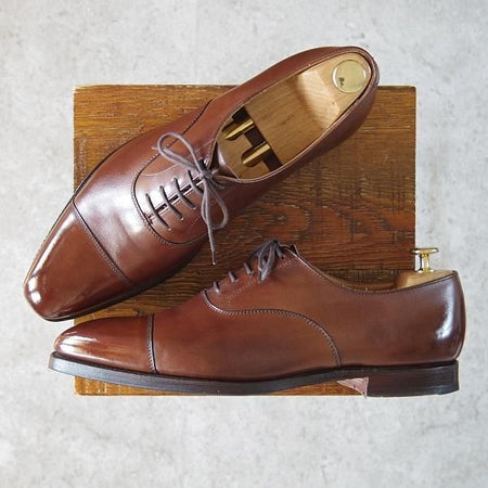 美品★クロケット&ジョーンズ 8.5E【定価￥86,900-★HALLAM/348ラスト】ストレートチップ/カーフ/濃茶/メンズ/Crockett&Jones★g574