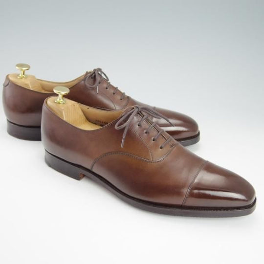 美品★クロケット&ジョーンズ 8.5E【定価￥86,900-★HALLAM/348ラスト】ストレートチップ/カーフ/濃茶/メンズ/Crockett&Jones★g574