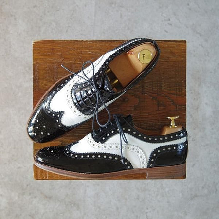 極上★チャーチ(レディース) SIZE 36.5【★バーウッド/BURWOOD 3W】フルブローグ/カーフ×パテント/黒×白/Church's★g588
