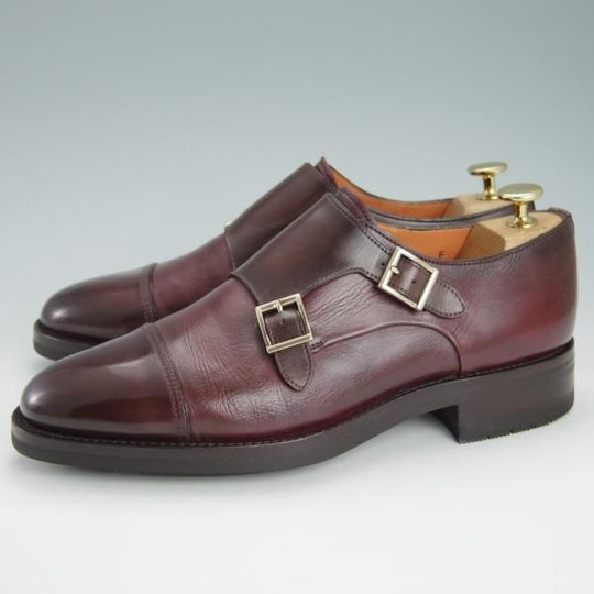 極美品★(伊)サントーニ SIZE 5.5【貴重★グッドイヤー・ボローニャ製法/14304】ダブルモンク/カーフ/赤茶/Santoni★g591