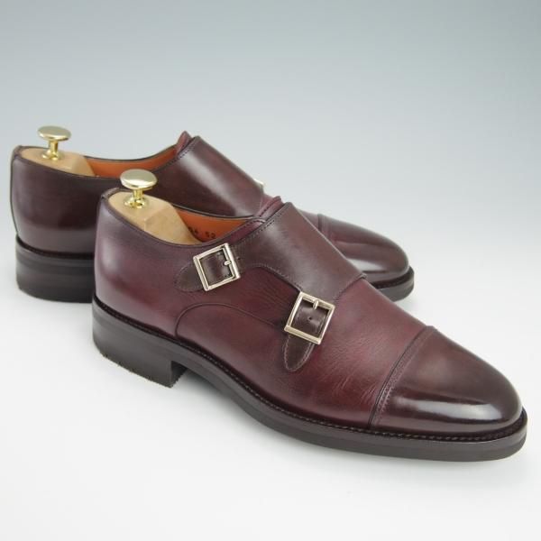 極美品★(伊)サントーニ SIZE 5.5【貴重★グッドイヤー・ボローニャ製法/14304】ダブルモンク/カーフ/赤茶/Santoni★g591