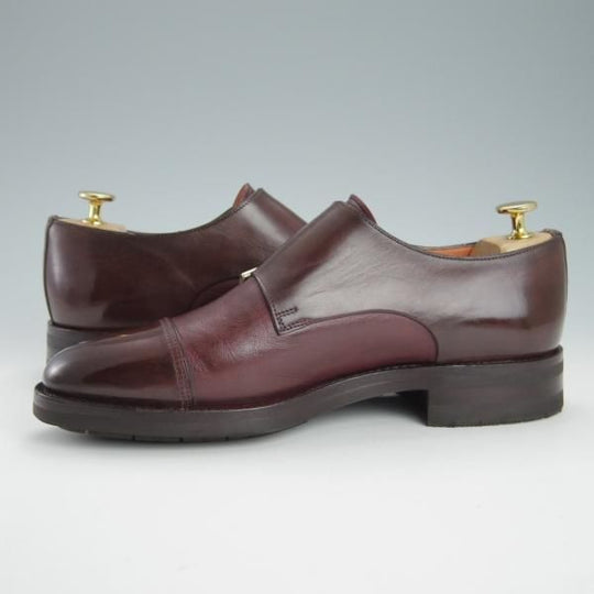 極美品★(伊)サントーニ SIZE 5.5【貴重★グッドイヤー・ボローニャ製法/14304】ダブルモンク/カーフ/赤茶/Santoni★g591