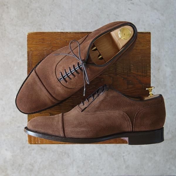 極美品★チャーチ 65F/UK6.5【★GOODRICH 2/108ラスト】4都市ロゴ/ストレートチップ/スエード/濃茶/メンズ/Church's★g616