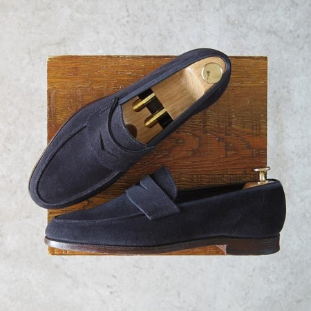 極上★クロケット&ジョーンズ 6.5E【★SELSEY/366ラスト】コインローファー/スエード/紺/メンズ/Crockett&Jones★g631