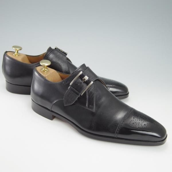 極美品★(スペイン製)マグナーニ SIZE 39【★ボロネーゼ製法/18982】モンクストラップ/カーフ×グレインレザー/黒/MAGNANNI★g634