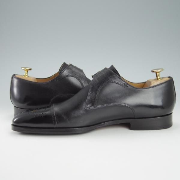 極美品★(スペイン製)マグナーニ SIZE 39【★ボロネーゼ製法/18982】モンクストラップ/カーフ×グレインレザー/黒/MAGNANNI★g634