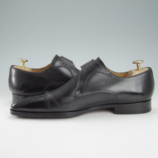 極美品★(スペイン製)マグナーニ SIZE 39【★ボロネーゼ製法/18982】モンクストラップ/カーフ×グレインレザー/黒/MAGNANNI★g634