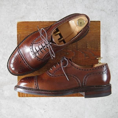 美品★クロケット&ジョーンズ 7E【定価￥90,720-★ダイナイトソール仕様/MILFORD】335ラスト/セミブローグ/茶/Crockett&Jones★g649