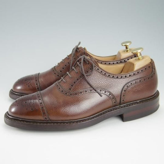 美品★クロケット&ジョーンズ 7E【定価￥90,720-★ダイナイトソール仕様/MILFORD】335ラスト/セミブローグ/茶/Crockett&Jones★g649