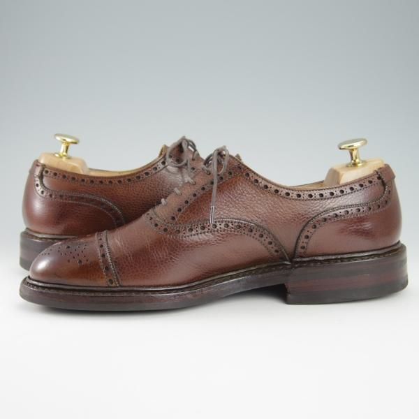 美品★クロケット&ジョーンズ 7E【定価￥90,720-★ダイナイトソール仕様/MILFORD】335ラスト/セミブローグ/茶/Crockett&Jones★g649
