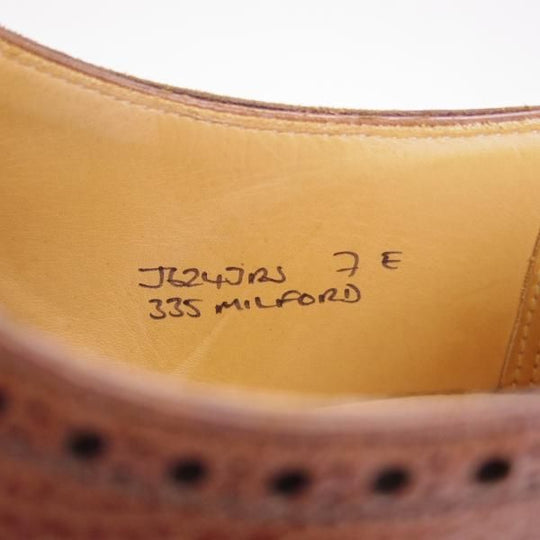 美品★クロケット&ジョーンズ 7E【定価￥90,720-★ダイナイトソール仕様/MILFORD】335ラスト/セミブローグ/茶/Crockett&Jones★g649