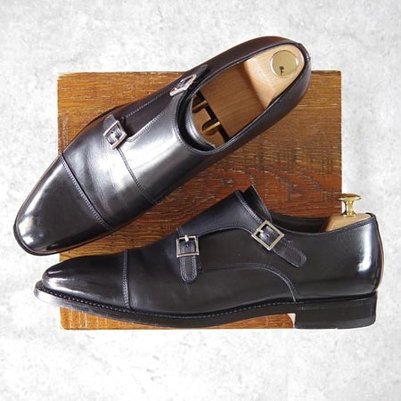 美品★(伊)サントーニ SIZE 8【上級★グッドイヤーウェルテッド製法/14713】DUKEラスト/ダブルモンク/黒/Santoni★g650