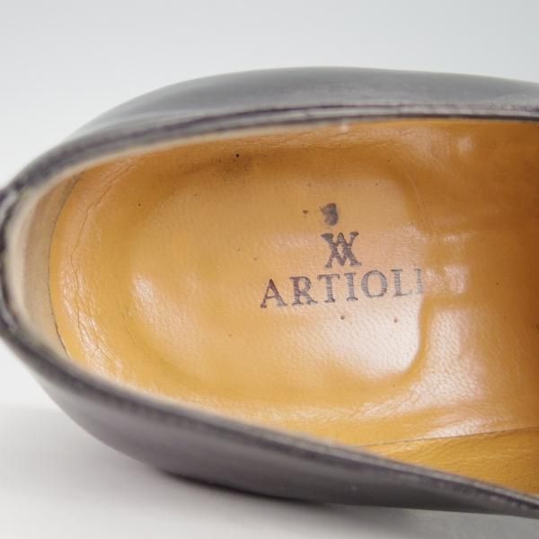 極上★(伊)アルティオリ SIZE 6.5【定価15万円以上★サイドレース】カーフ/黒/シューズ/メンズ/ARTIOLI★g653