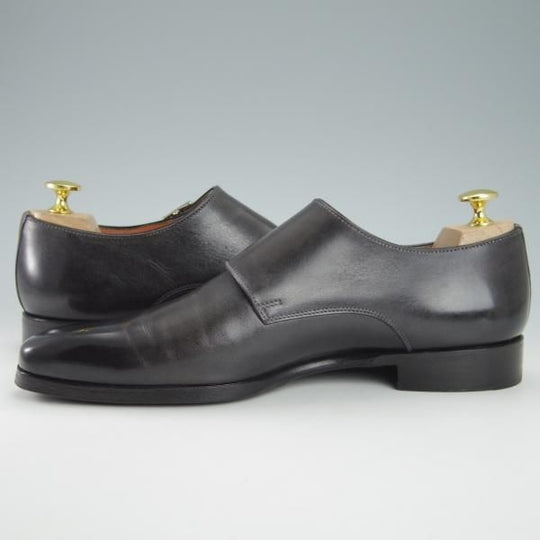 ★(伊)サントーニ 5.5F【貴重★ブラック〜グレーパティーヌ/10229】ダブルモンク/カーフ/黒/灰/メンズ/Santoni★g666